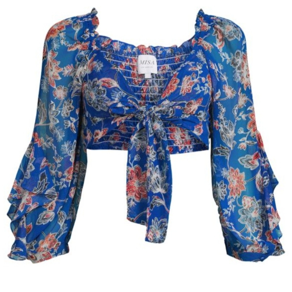 MISA Los Angeles Ancora Floral Tie Crop Blouse